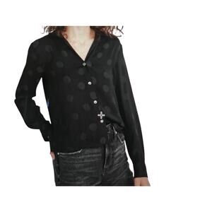 Madewell Womens Jacquard Dot Black Button Up Shirt Top XS
